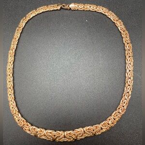 Elegant Rose Gold Plated Over Sterling Silver Byzantine Necklace
